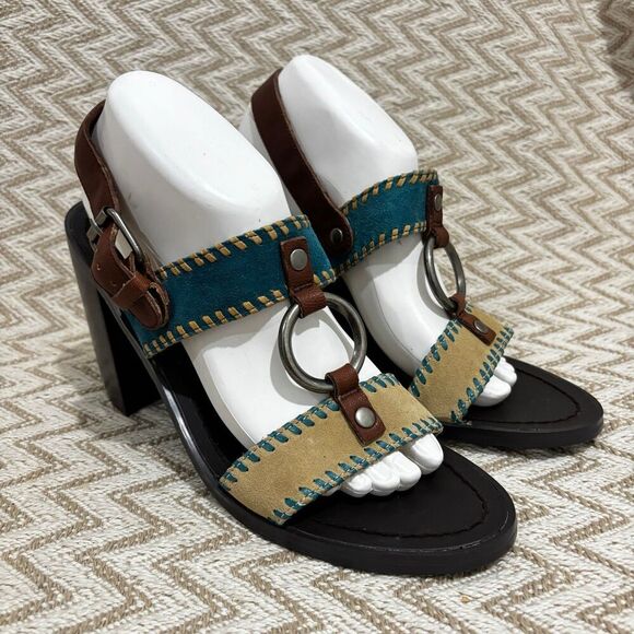 Chinese Laundry “Golden” Stacked Heel Sandals - Picture 1 of 12